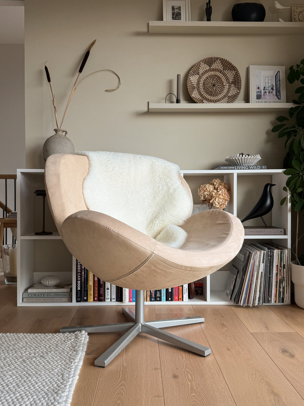 white sheepskin on a chair 